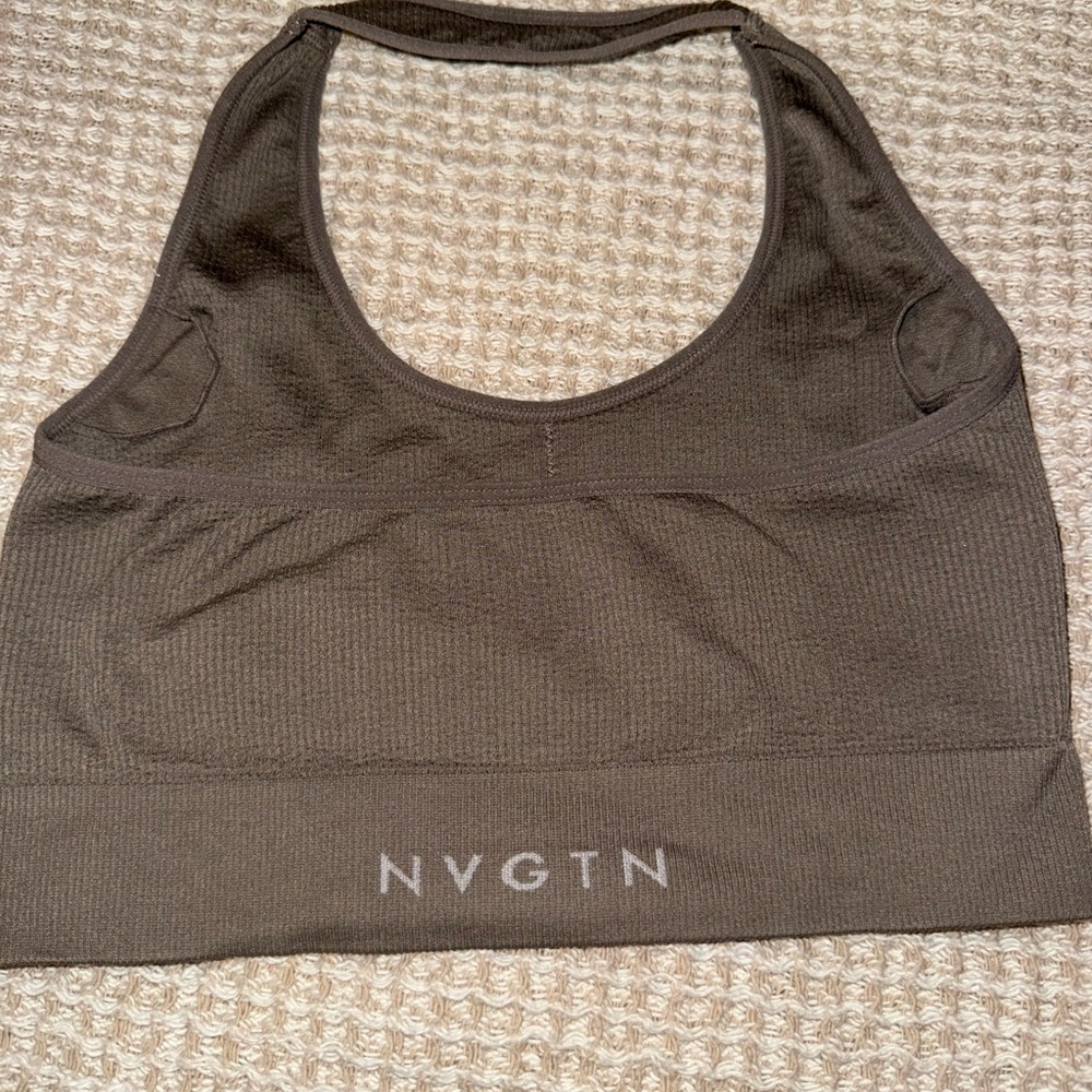 NVGTN taupe limitless ribbed halter bra